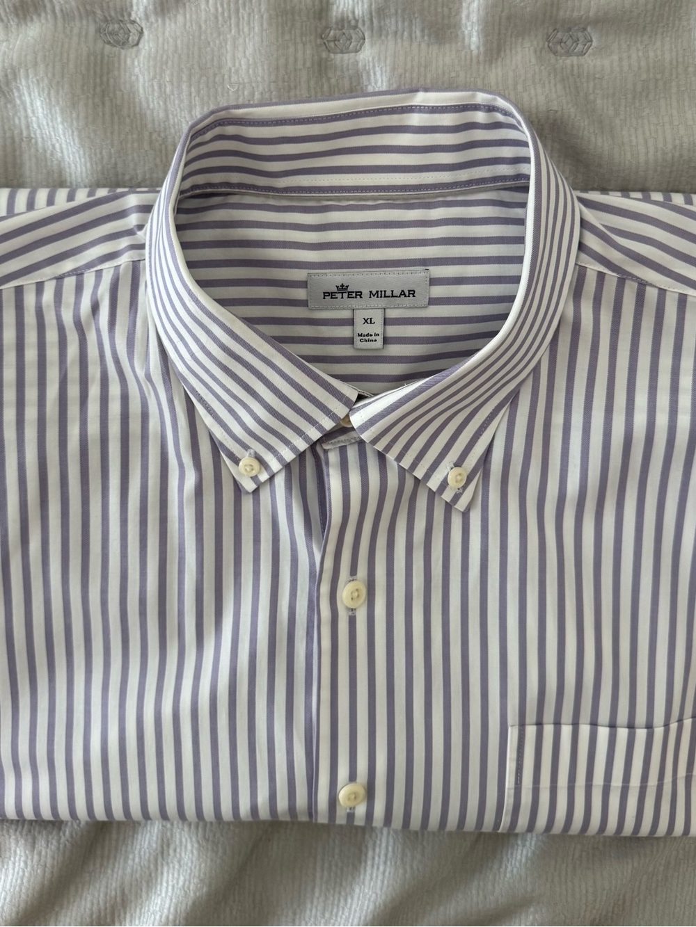 Peter Millar Men’s Purple and White Striped Button-Down Shirt